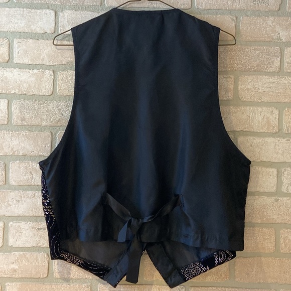 Vintage Miz California Black Velvet Glitter Foil Geometric Pattern Vest - Picture 4 of 7